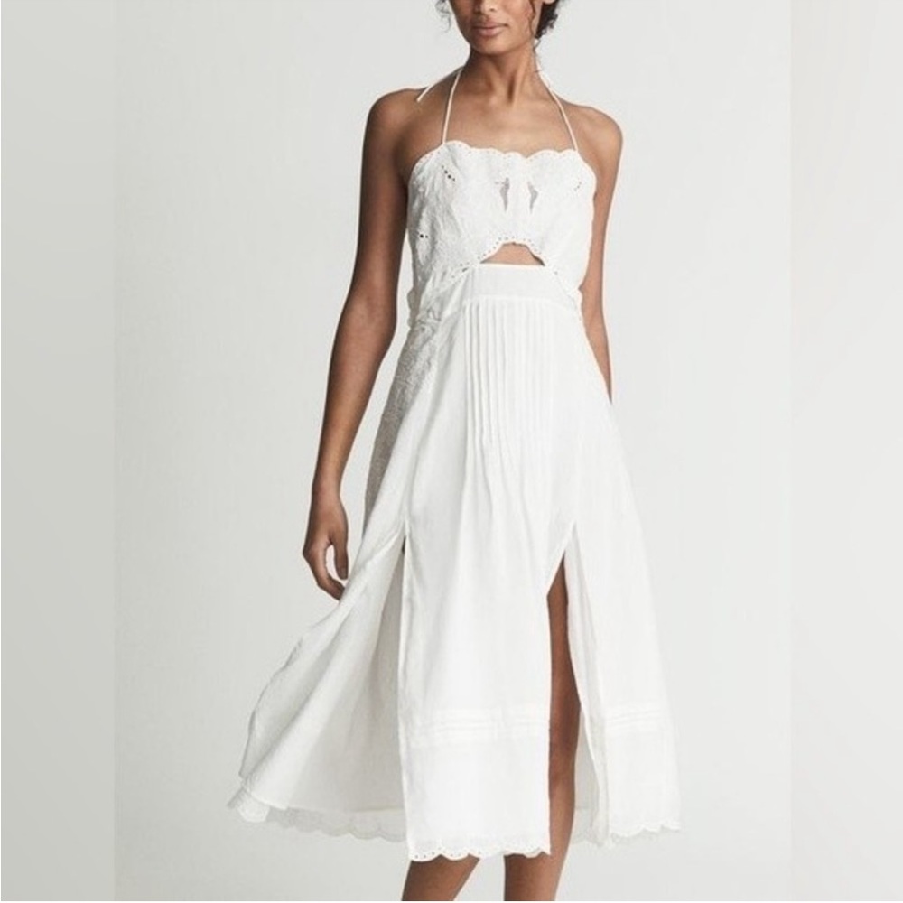 Reiss Nellie Embroidered Halter Midi Dress Womens 6 NWT
